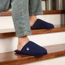 VeraCosy Men's Knitted Scottish Slippers with Soft Memory Foam Non Slip Indoor Rubber Sole (7-8, Dark Blue)
