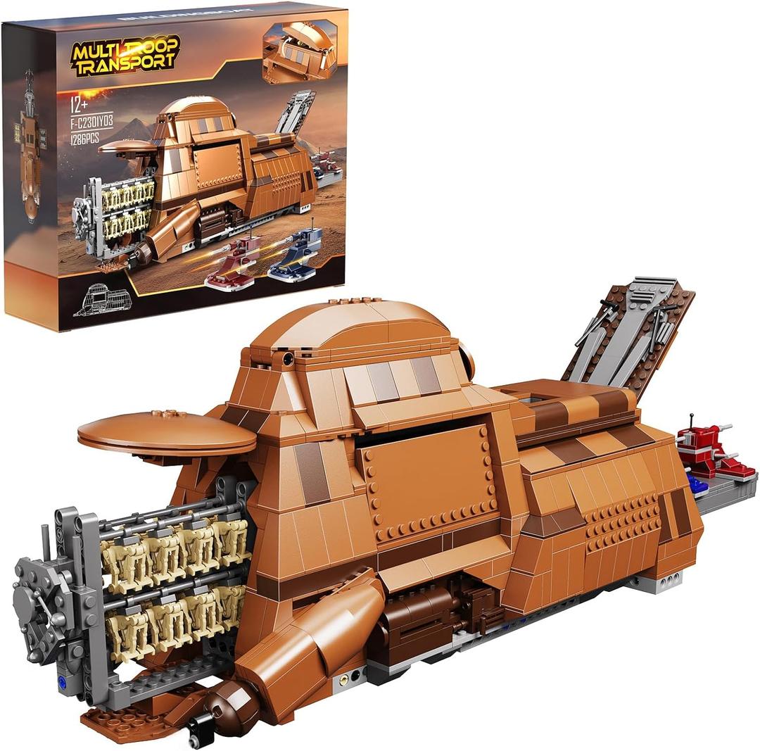BuildingBoat Battle Trade Federation Droid Ship Multi Troop Transport Building Kit, Battle Soldiers Troop Carrier with 2 Droidekas & 8 Machine GunBuilidng Toy for Kids Ages 12+(1286 Pieces)
