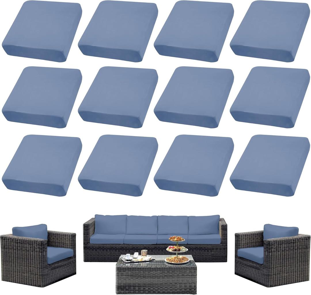 Outdoor Cushion Covers Set,12PCS Patio Furniture Couch Seat Slipcovers, Replacement for Sofa Sectional Chair(Cover Only)