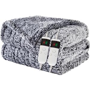 Heated Blanket Heated Queen, Electric Blanket 84"x90" Heating Blanket with 8 Hours Auto Off 10 Fast Heating Levels Machine Washable Sherpa Heated Blanket with Overheating Protection (Gray)