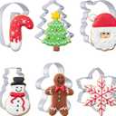 Christmas Cookie Cutters Set 6 Pieces,Stainless Steel Metal Cutter with Christmas Tree, Gingerbread Man, Snowman, Snowflake, Candy Cane, Santa Face Shapes for Holiday