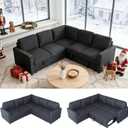 Sectional Sleeper Sofa with Pull Out Bed, L Shaped Pull Out Couch with Storage Chaise, 5 Seats Convertible Couch Bed for Apartment, Living Room, Black