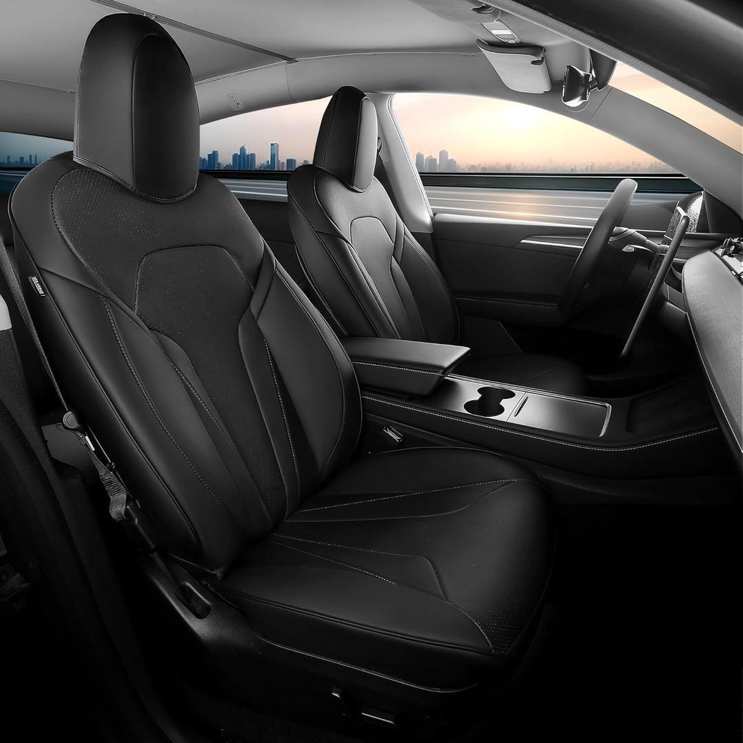 Upgrade for Tesla Model Y Seat Covers 2024 2023 2022 2021 2020 5-Seater, Full Set Custom Fit, Waterproof Faux Leather, Breathable & Easy to Install  Black (Not Fit 2025/2026)