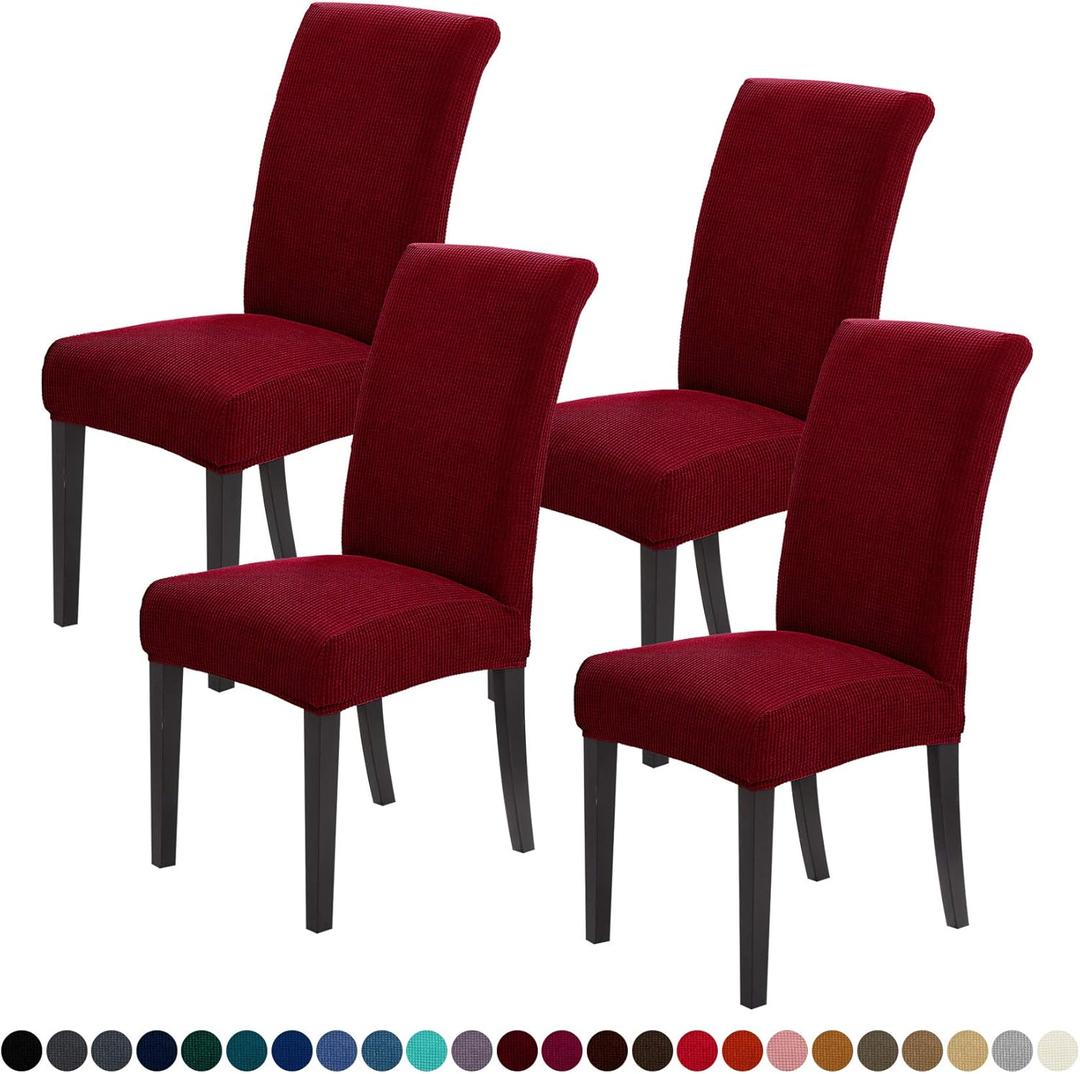Joccun Chair Covers for Dining Room Set of 4, Dining Chair Slipcovers Stretch Dining Room Chair Covers Seat Protector,Washable Parsons Chair Cover for Home,Banquet (Red Dahlia,4 Pack) 14"D x 14"W x 20"H