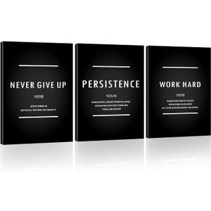 Motivational Never Give Up Canvas Wall Art, Inspiration Work Hard Persistence Quotes Reminder Decor Positive Affirmation Poster Success Wall Hanging Picture Leadership Gift for Home Office Workplace (12" x 16")