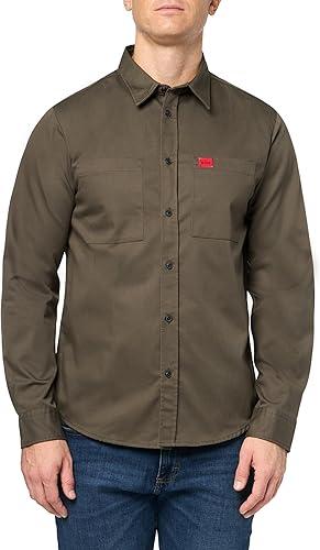 HUGO Men's Woven Logo Patch Button Down Shirt XL, Spinach Green