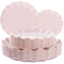 LIYH 24 Pcs Pink Plates Reusable, Pink Plastic Scalloped Plate Durable and Dishwasher Safe,Baby Shower Plate, Light Weight Daisy Plastic Wavy Plates for Wedding Party Birthday