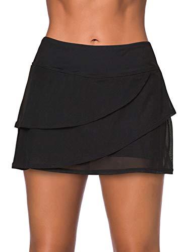 Aleumdr Women's Waistband Swimdress Ruffle Swim Skirt Swimsuit Bottom Black X-Large 14 16