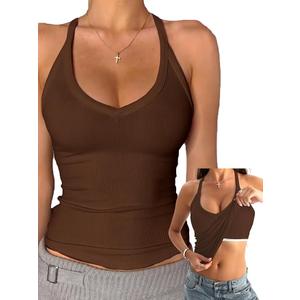 Danysu V Neck Cotton Tank Tops with Built-in Shelf Bra Sleeveless Racerback Fitted Basic Cami Shirts, XS