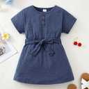 3 x Saeaby Kids Girls Clothes 7 Year Old Little Girls Clothes Summer Outfits Adjustable Belt Blue Ruffle Dresses Shirt Size 7-8 for Toddler Girl Clothes (Blue)