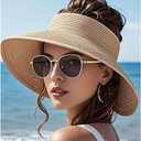 2 x Yountoon Sun Straw Visor Hats for Women Wide Brim Roll-Up Packable UPF 50+ (One Size, White)