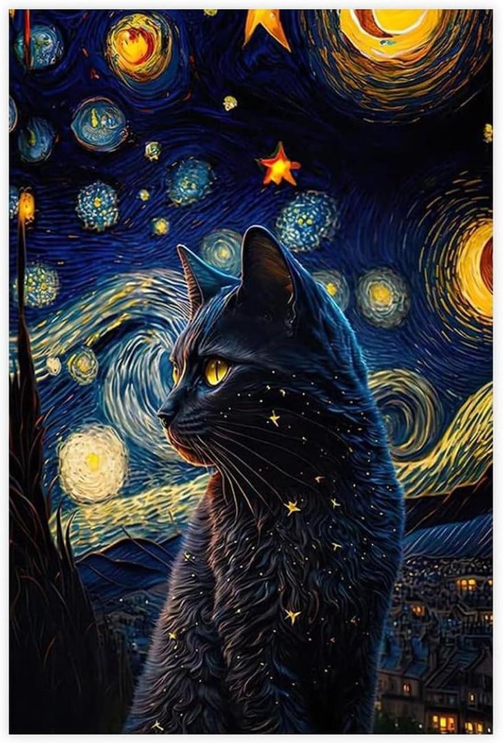 Fyzuf Cat Wall Art Oil Painting On Canvas Poster Cute Cat Cubism Colorful Cute Cats Aesthetic Room Decor Bedroom Bathroom Unframe-style12x18inch(30x45cm)