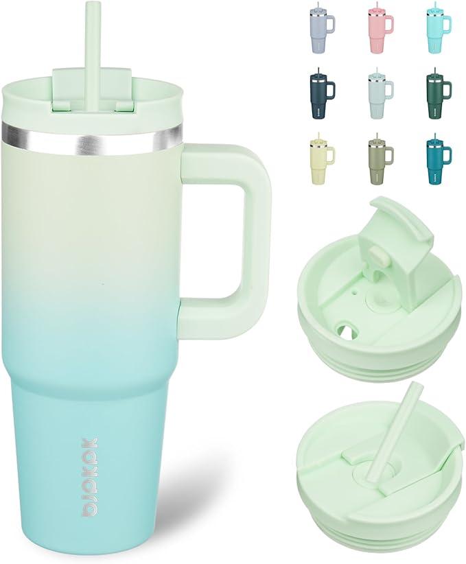 30 oz Tumbler with Handle and 2 Straws,2in1 Lid Insulated Water Bottle Stainless