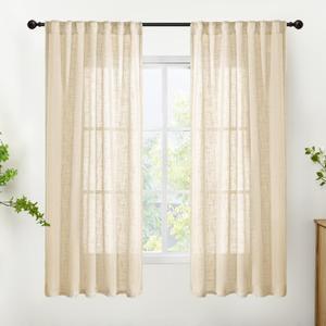 YoungsTex Natural Linen Semi Sheer Curtains 63 Inch Length, Light Filtering Drapes Textured with Rod Pocket Back Tab for Bedroom Living Room Window Lightweight, 2 Panels, 42 X 63 Inch