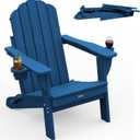 Folding Adirondack Chair, HDPE Adirondack Chair with 2 Cup Holders, Pre-Assembled Outdoor Chairs for Patio, Garden, Poolside, NavyBlue