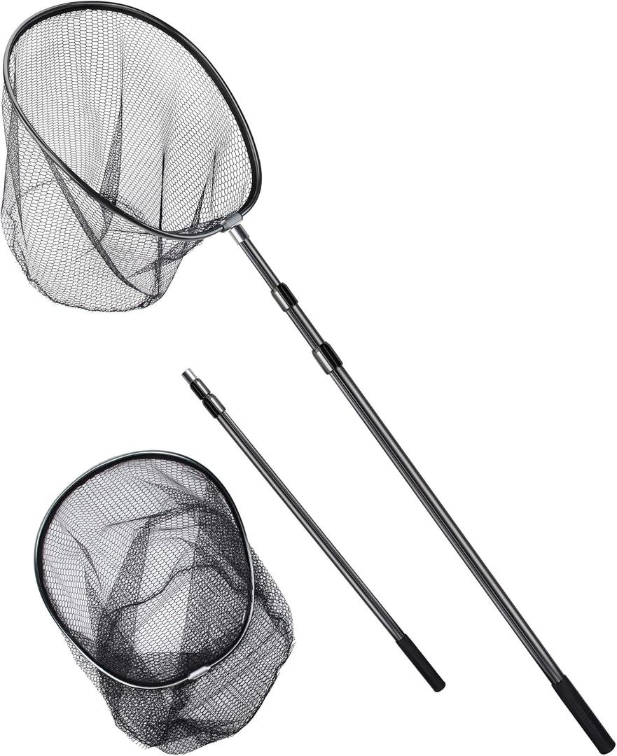 Large Fishing Net Saltwater Rubber Fishing Net Kayak Fishing Landing Net with Telescoping Handle Freshwater Fish Nets with Long Handle Extends 90-120inch