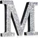 Qunclay Silver Crystal Diamond Bling Letters Crushed Diamond Decorations Glitter Letters with Screws and Hooks Rhinestone Gifts for Wedding Birthday Wall Bedroom Bathroom Decor(Letter M,12l" X 12"w)