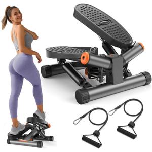 Niceday Twist Stepper for Exercise at Home, Mini Stair Stepper with Resistance Bands at Home Workout Equipment with 300LBS Loading Capacity, Hydraulic Fitness Stepper with LCD Monitor Gray