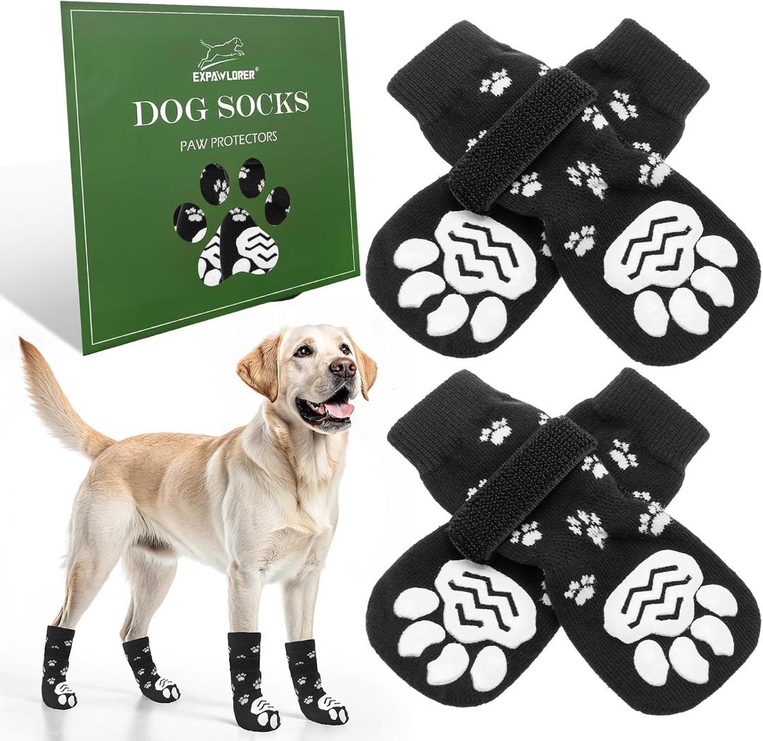 EXPAWLORER Dog Socks for Hot Pavement to Prevent Licking Paws, Non Slip Doggie Grippy Booties Shoes for Hardwood Floors, Boots & Paw Protectors for Small Medium Large Senior Dogs Paw Grey XS