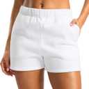 Soothfeel Women's Sweat Shorts with Pockets High Waisted Comfy Athletic Lounge Cotton Shorts for Women Casual Summer White, S