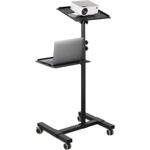 Mount-It! Mobile Projector and Laptop Stand (2 Shelves), Rolling Cart with Ventilated Tray, Heavy Duty, Height Adjustable Laptop and Projector Presentation Trolley, Black