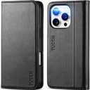 TUCCH Case Wallet for iPhone 16 Pro, 3 Card Slots PU Leather Protective Cover, RFID Blocking Kickstand Folio with Shockproof TPU Inner Shell 6.3" 5G 2024, Classic Black