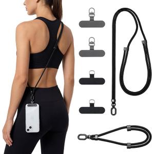 3 x BESARME Phone Lanyard Set, 2 Pack, Black, Adjustable Crossbody & Wrist, Medium