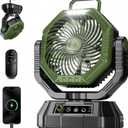 AJVV Camping Fan Rechargeable, Battery Powered Fan With Remote Controller, LED Light, Dual Motors, Stepless Speed, 90/270 Swing,Timer, Portable fan For Travel Tent Bedroom Beach Fishing, Green