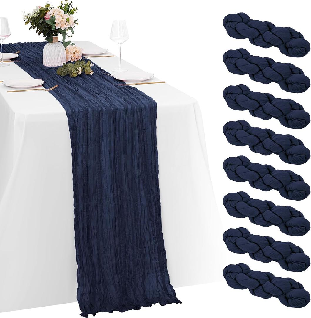 8 Pack Navy Blue Cheesecloth Table Runners 20x120 Inch Gauze Table Runner Cheese Cloth 10FT Blue Table Runner Rustic Sheer Runner for Wedding Baby Shower Birthday Party Table Decor