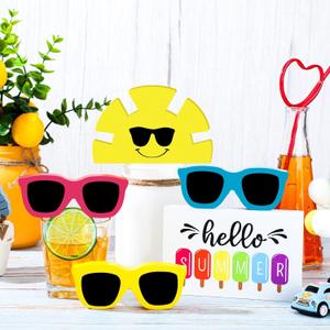 Jetec 5 Pcs Hello Summer Tiered Tray Decor Wooden Sunglasses Table Decor Set Rustic Tabletop Decoration Farmhouse Sunshine Flower Wood Table Sign Centerpieces Summer Decorations for Home Office Shelf