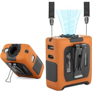 Portable Fan Wearable Personal Fan with 5 Speed Max 55 Working Hours Low Noise Portable Neck Fans Cooling Waist Fans for Camping Traveling LED Light Power Display 10000mAh Power Bank(Orange)
