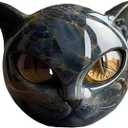 Black Cat Stone Sculpture Figurine Handcrafted Look Resin Statue with Amber Eyes, Elegant Shelf Decor for Home or Office (Yellow)