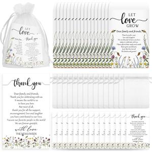 Ctosree 100 Set Wedding Favors for Guests Bulk Include 100 Pcs Self Adhesive Seed Packets Kraft Paper Seed Envelopes Let Love Grow Cards and Organza Gift Bags for Bridal Shower (Retro)