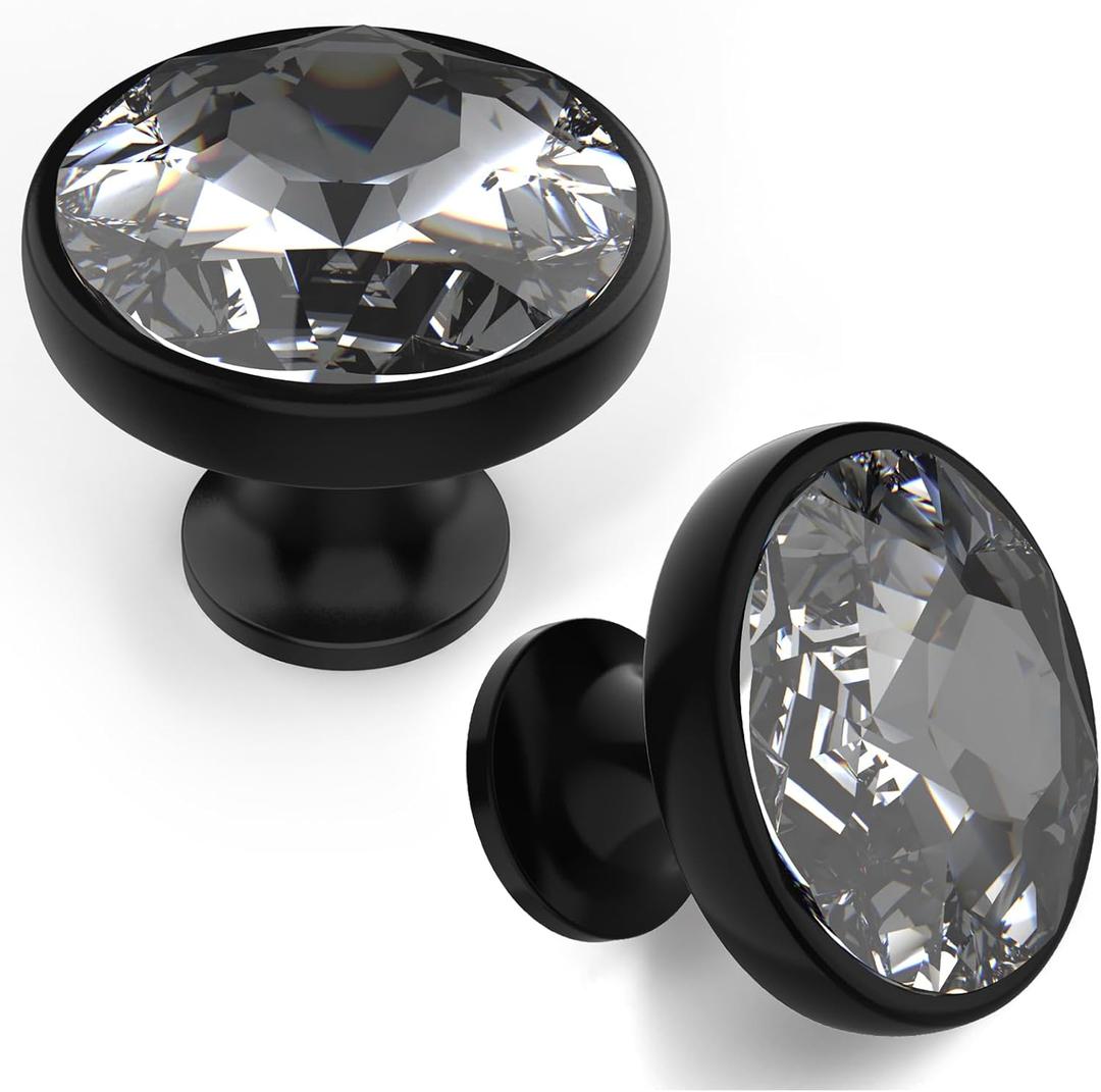 Asidrama Matte Black Kitchen Cabinet Knobs - 10 Pack Clear Crystal Drawer Knobs for Dresser and Cabinet Hardware (Single Hole Knob)