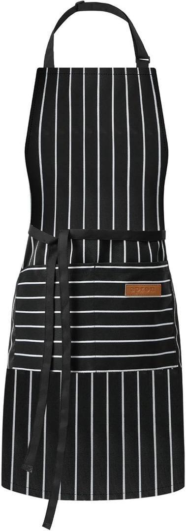 DILLMAN Kitchen Cooking Adjustable Aprons - Men Women Bib Soft Chef Stripes Apron with 2 Pockets (Black)
