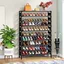 Tribesigns Upgraded 10 Tiers Shoe Rack, Large Capacity Shoe Shelf, Tall Shoe Organizer for 50 Pairs, Space Saving Shoe Storage (Black, 10 Tier-with Cover)