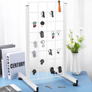 Countertop Gridwall Display, White, Metal, T-Shape Base, Portable, Assembly Required