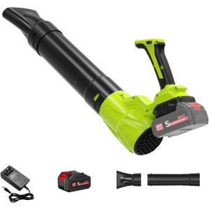 5 Speed Leaf Blower Cordless with Battery and Charger & Extended Nozzle, Lightweight Handheld Powerful Electric Leaf Blower, Leaf Blowers for Lawn Care, Patio, Dust, Blowing Leaves(Green)