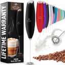 Zulay Kitchen Milk Frother Handheld Electric Whisk Frother Wand, Durable Drink Mixer, Stainless Steel Whisk, Coffee Frother, Hand Blender, Frother for Protein Powder, Lattes, Matcha & More - Black