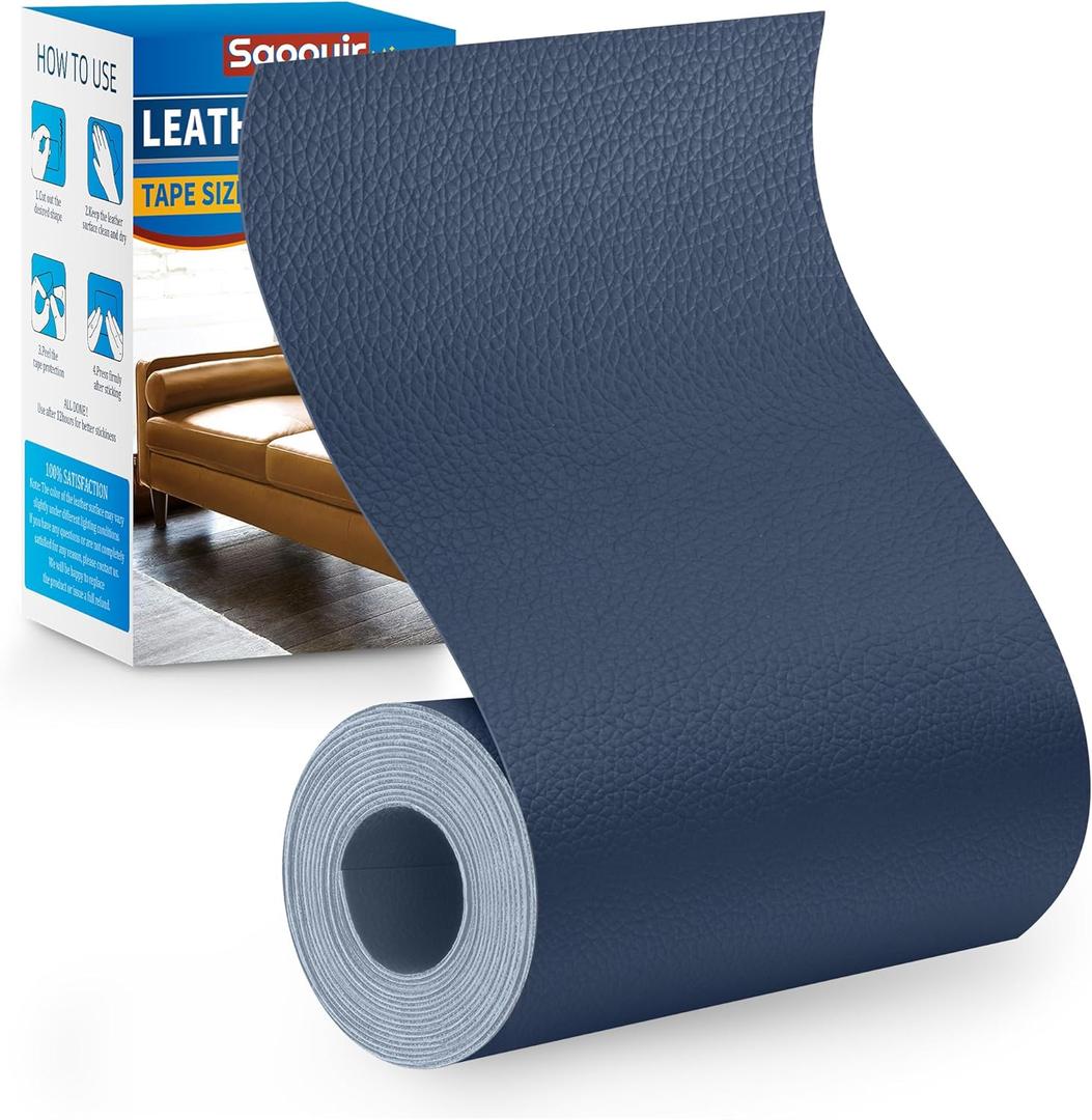 Leather Repair Patch Tape Kit, 4" x 63" Self Adhesive Leather Repair Patch for Furniture, Vinyl Leather Repair Kit for Car Seat, Chairs, Couch, Sofa, Boat Blue