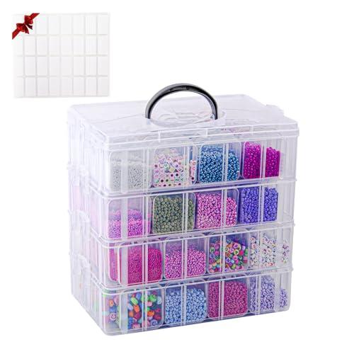 VTG Bead Organizer Box, 112 Pcs Small Organizers, 3-Tier Bead Storage Containers Portable Organizer and Storage Box Stackable Plastic Cases for Bracelet Making DIY Jewelry Nail Charms