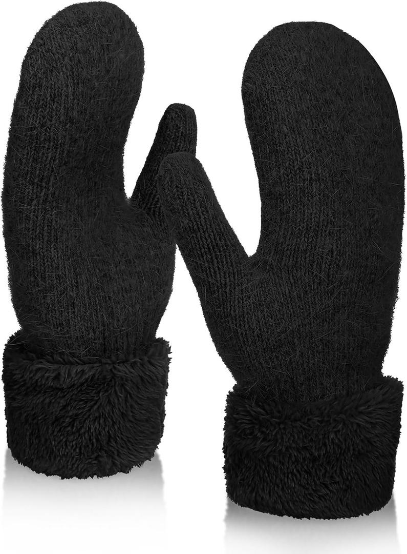 Winter Warm Mittens Cold Weather Gloves for Women, Cute Knit Gloves, Soft lining Cold Weather Accessories Gifts (Black)