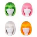 CiCy 4 Piece Short Bob Hair Wigs Costume Cosplay Wig Neon Colorful Daily Party Wigs for Women Girls Cosplay Bachelorette Halloween Party Decorations, green,orange,white,pink