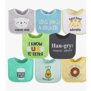 The Peanutshell Baby Boy or Girl Terry Bibs Set of 8-100% Cotton, Soft, Absorbent Baby Bibs, Unisex Toddler Boy or Girl Set, Newborn & Infant - Han-Gry, 8 Pieces
