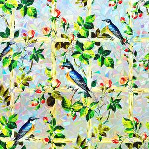 4 x Coavas Stained Glass Window Film, Rainbow Privacy Window Cling, Anti UV Static Cling No Adhesive Decorative Tint, Renter Friendly for Home Bathroom Door Kitchen (Bird Florals, 17.5 x 78.7 inch)