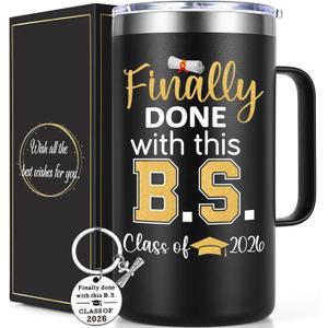 Lifecapido College Graduation Gifts, Finally Done With This B.S. Class of 2026 20 oz Insulated Coffee Mug with Keychain, 2026 College Graduation Gifts, Black