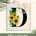 AUSVKAI Canvas Tote Bag Aesthetic for Women, Cute Sunflower Initial Trendy Monogram Personalized Initial Birthday Reusable Cloth Cotton Bags with Handle for Grocery College Shopping Beach