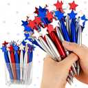 48Pcs Star Pens, July 4th Independence Day Pens, 1.0mm Patriotic Day Black Ink Ballpoint Pens for School Office Supplies Patriotic Party Favor, Red Blue White