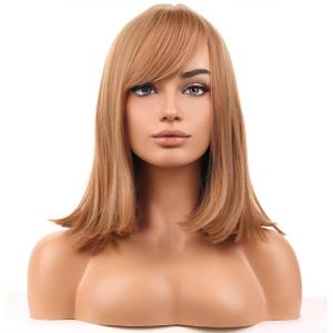BERON Strawberry Blonde Wigs for Women Short Straight Bob Wig with Side Bangs Girls Middle-Length 14 Inch Body Halloween Costume Synthetic Hair Wig for Cosplay Party or Daily Use