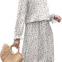 Womens Casual Midi Dress Long Sleeve Floral Chiffon A Line Flowy Vacation Dresses